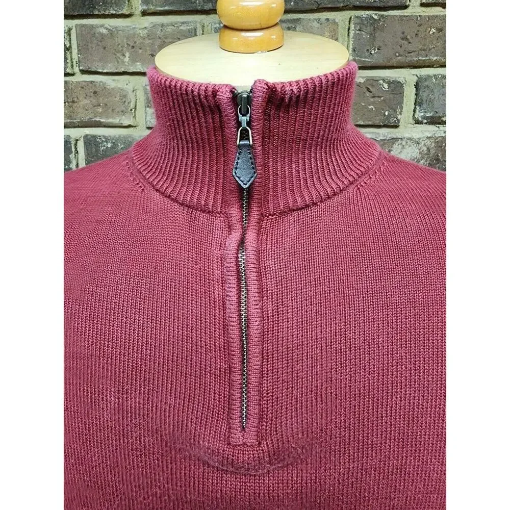 Brooks Brothers 346 Mens l large red Pima Cotton 1/4 Zip Pullover